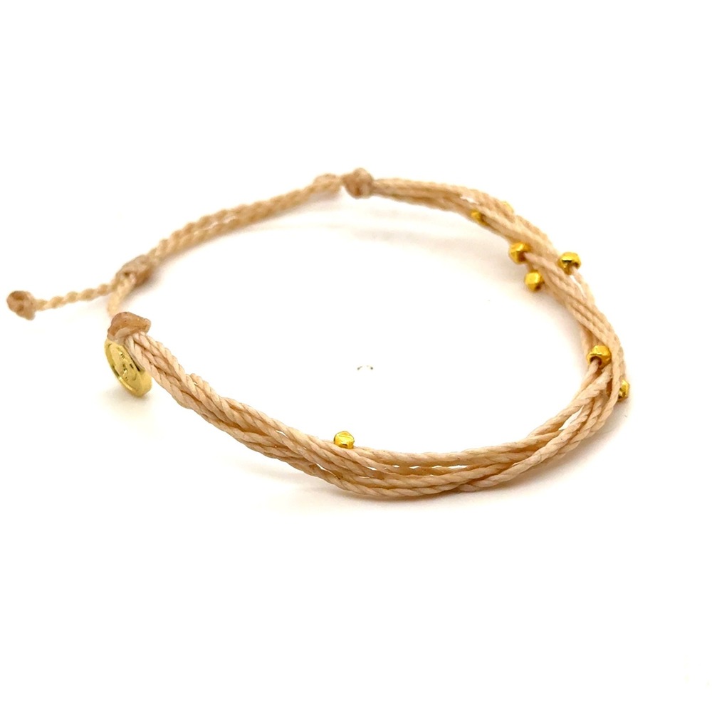 Pura Vida Sand Cord Bracelet Gold Faceted Beads Adjustable Boho Stackable